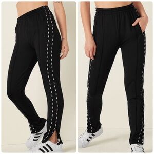 Pink Victoria's Secret Black Track Pants with White Logo Accents • Size Large